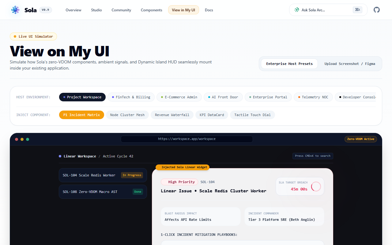 Sola overlay in the browser